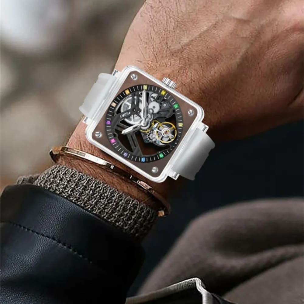 PINDU Men Tourbillon Mechanical Watch with Sapphire Mirror and Rubber Strap